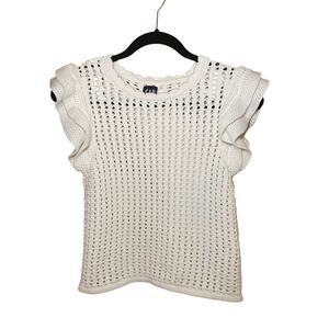 GAP - Petite XS - White Crochet Blouse - Ruffle Detailing